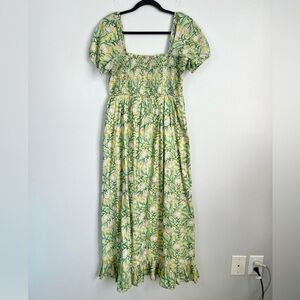Madison Mathews Size XL • Green Floral Print Midi Dress.